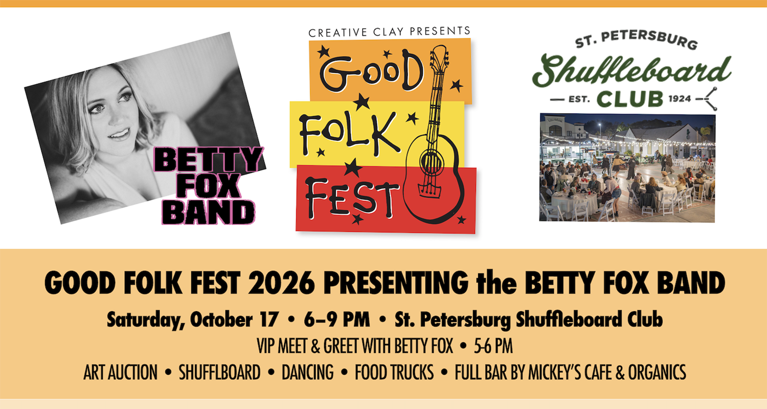 Good Folk Fest 2026 promotional banner featuring Betty Fox and the St. Petersburg Shuffleboard Club.